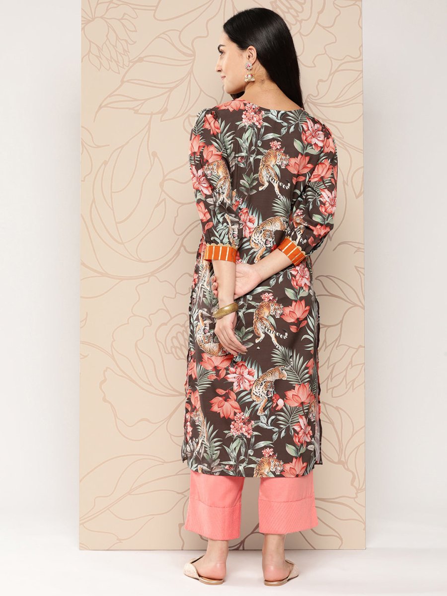 Ahalyaa Women Floral Printed Gotta Patti Crepe Kurta | Swadesiicart