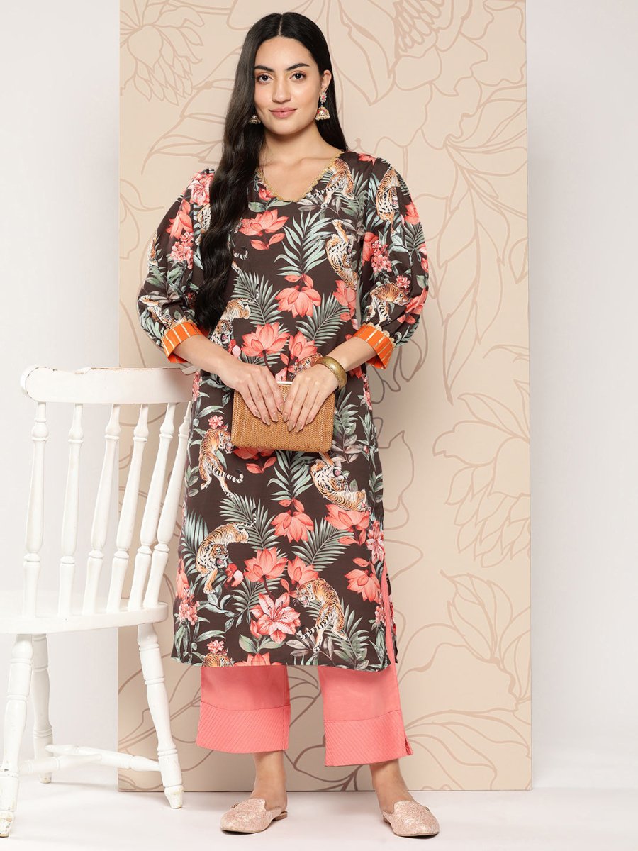 Ahalyaa Women Floral Printed Gotta Patti Crepe Kurta | Swadesiicart