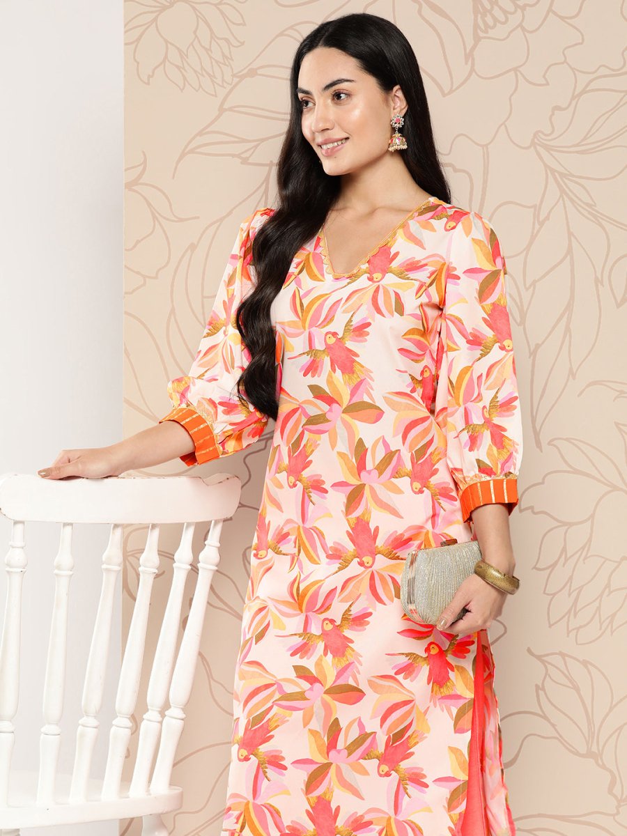 Ahalyaa Women Floral Printed Gotta Patti Crepe Kurta | Swadesiicart