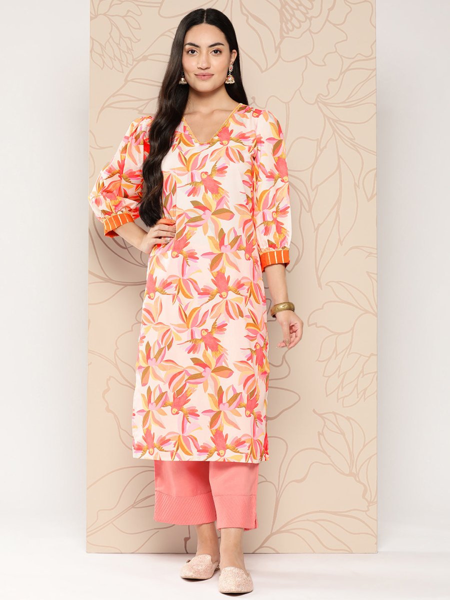 Ahalyaa Women Floral Printed Gotta Patti Crepe Kurta | Swadesiicart