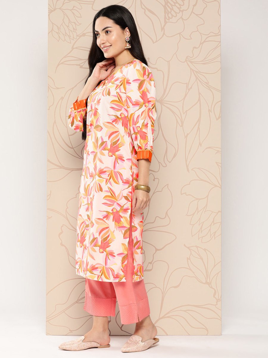 Ahalyaa Women Floral Printed Gotta Patti Crepe Kurta | Swadesiicart