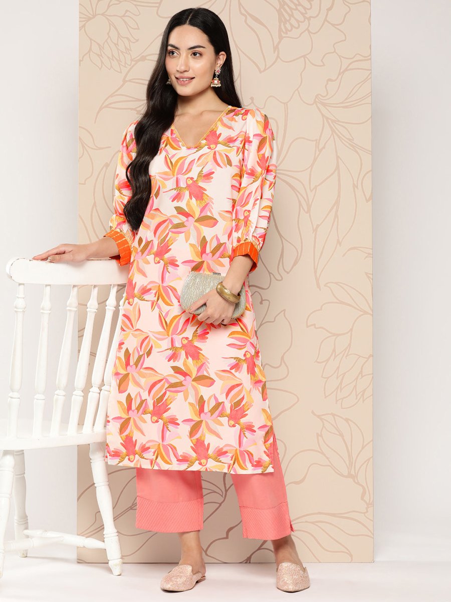 Ahalyaa Women Floral Printed Gotta Patti Crepe Kurta | Swadesiicart