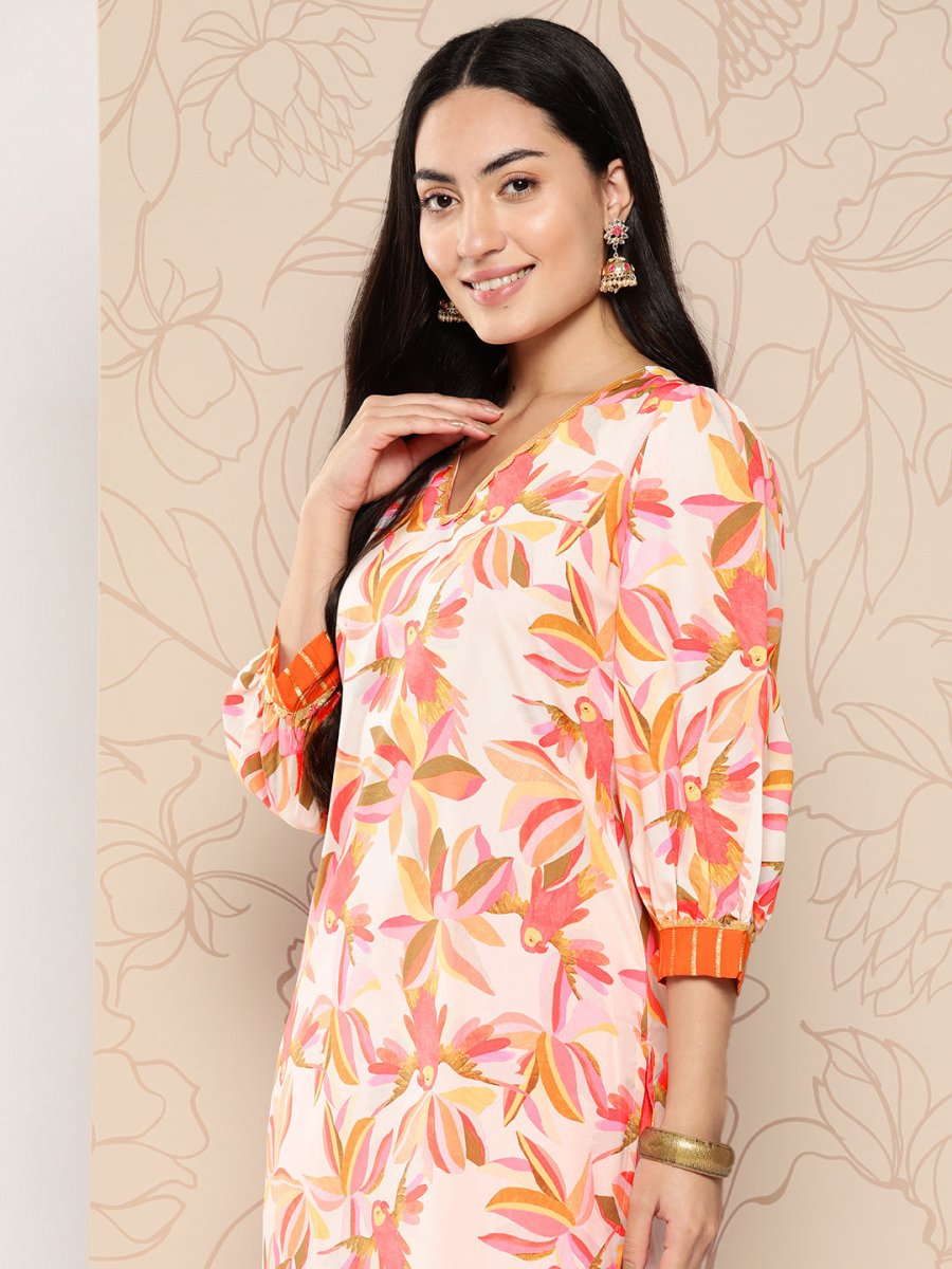 Ahalyaa Women Floral Printed Gotta Patti Crepe Kurta | Swadesiicart