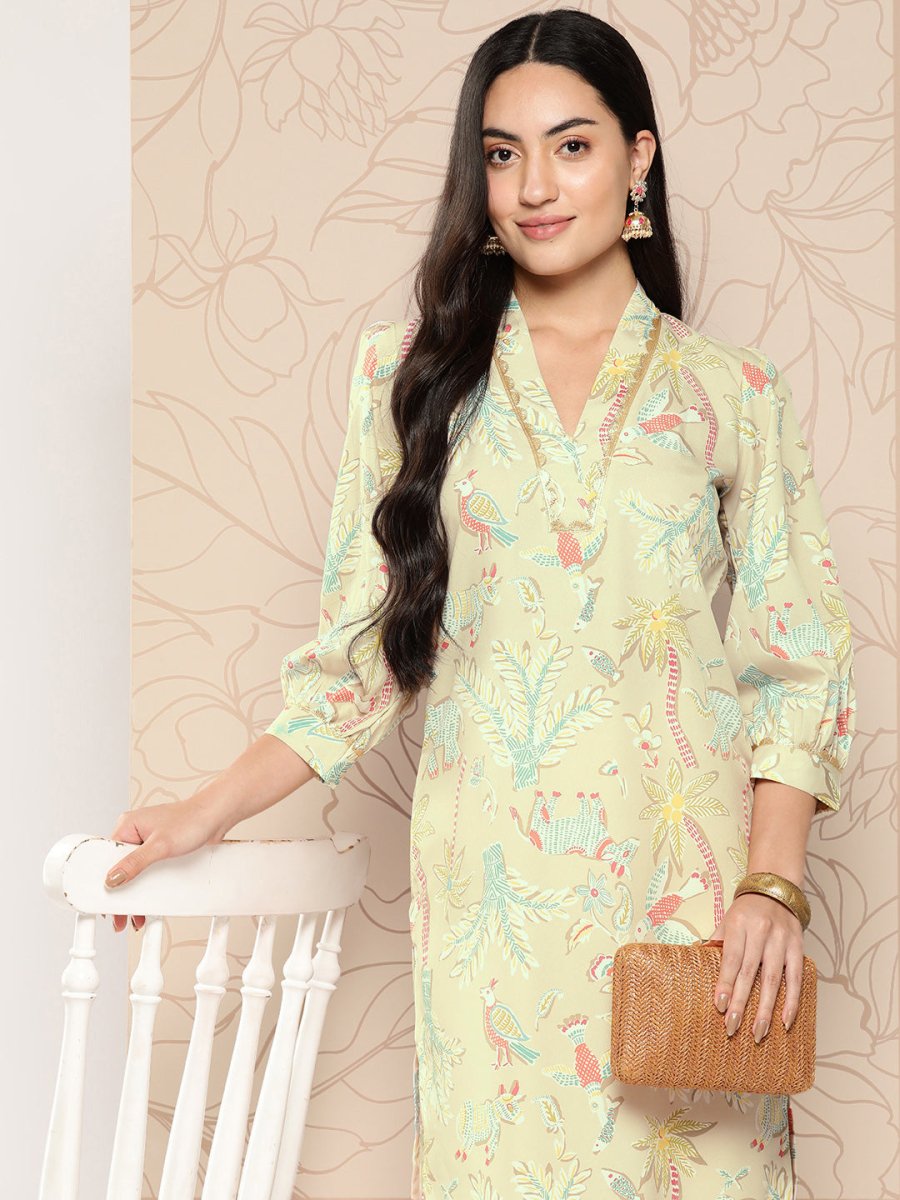Ahalyaa Women Floral Printed Gotta Patti Crepe Kurta | Swadesiicart