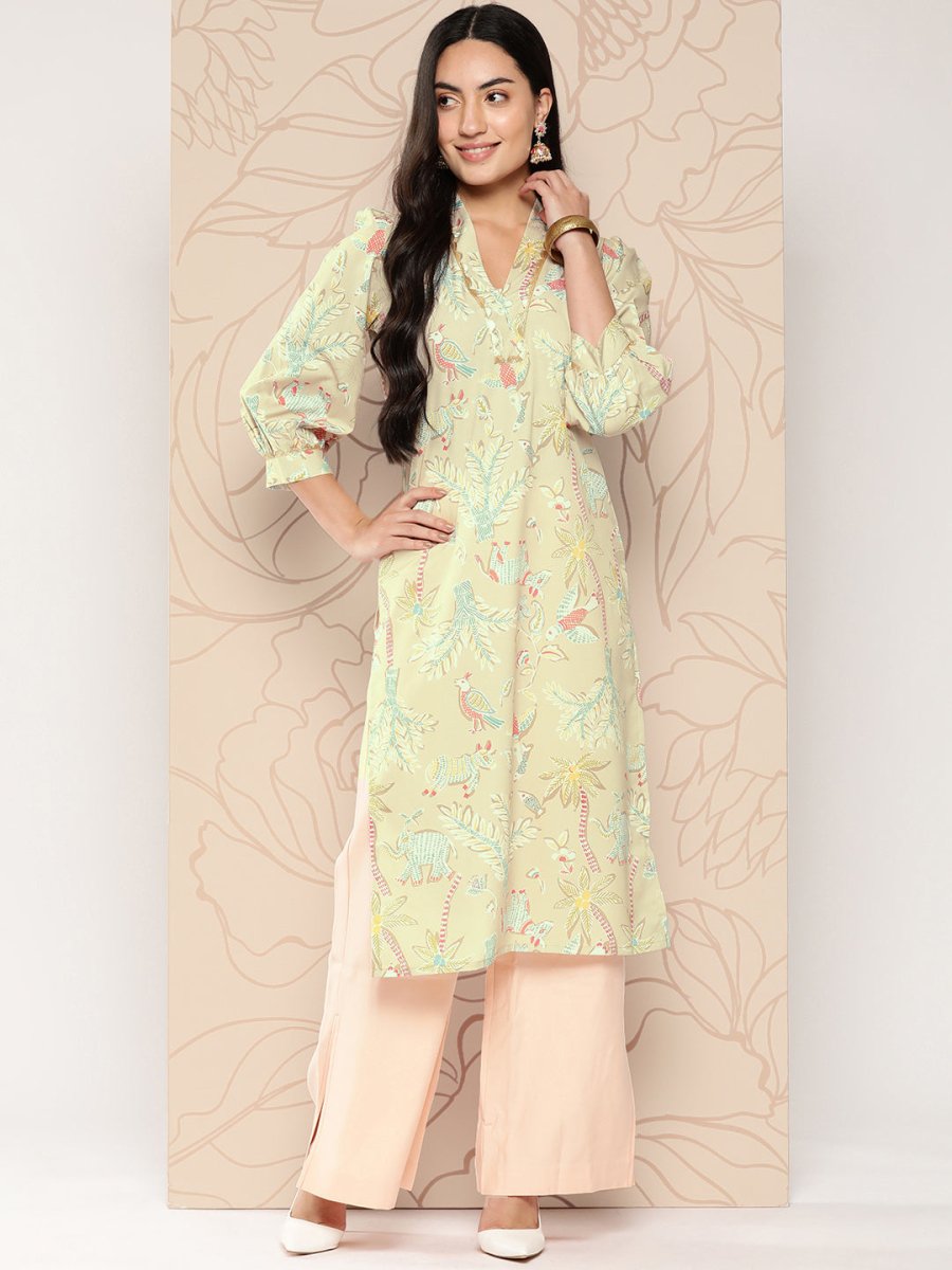 Ahalyaa Women Floral Printed Gotta Patti Crepe Kurta | Swadesiicart