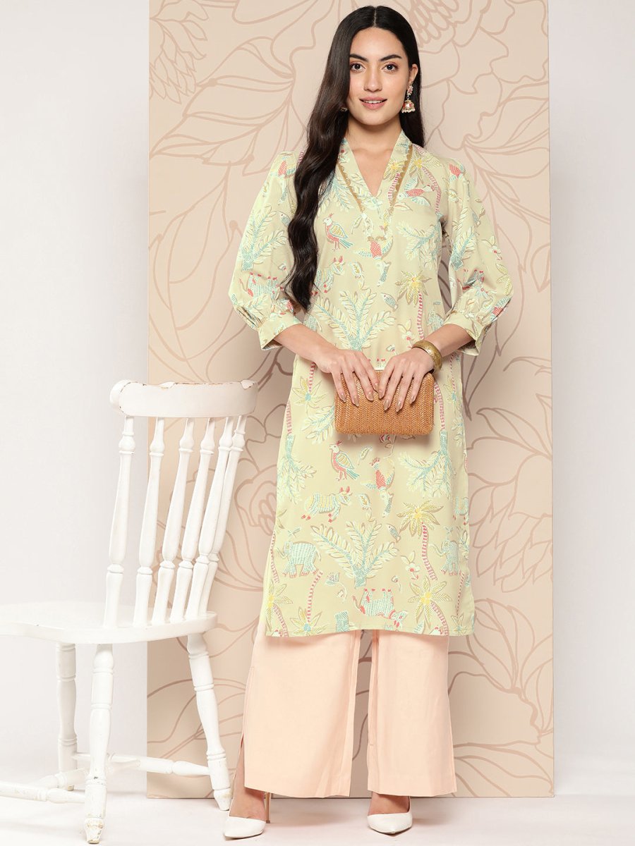 Ahalyaa Women Floral Printed Gotta Patti Crepe Kurta | Swadesiicart