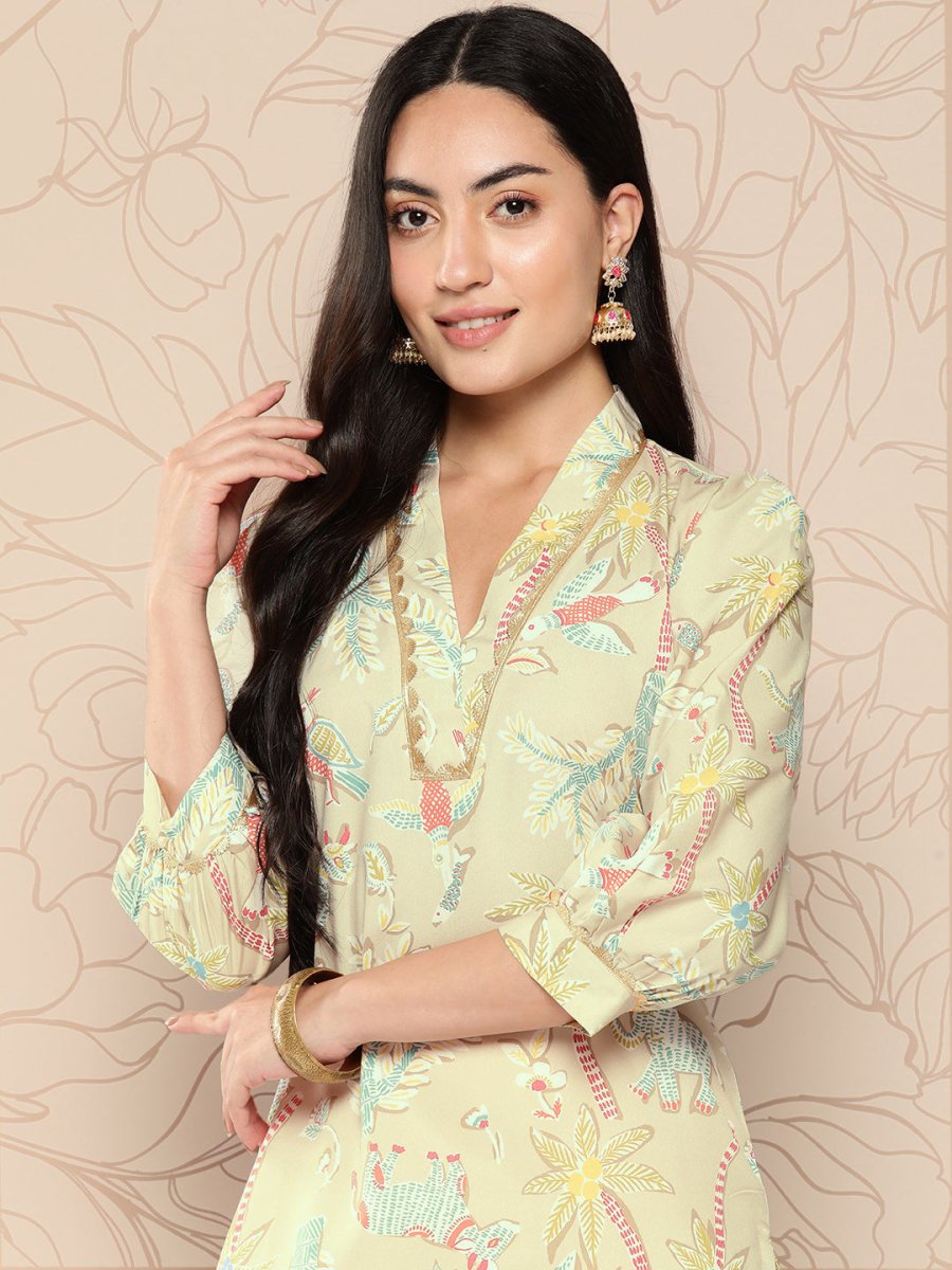 Ahalyaa Women Floral Printed Gotta Patti Crepe Kurta | Swadesiicart