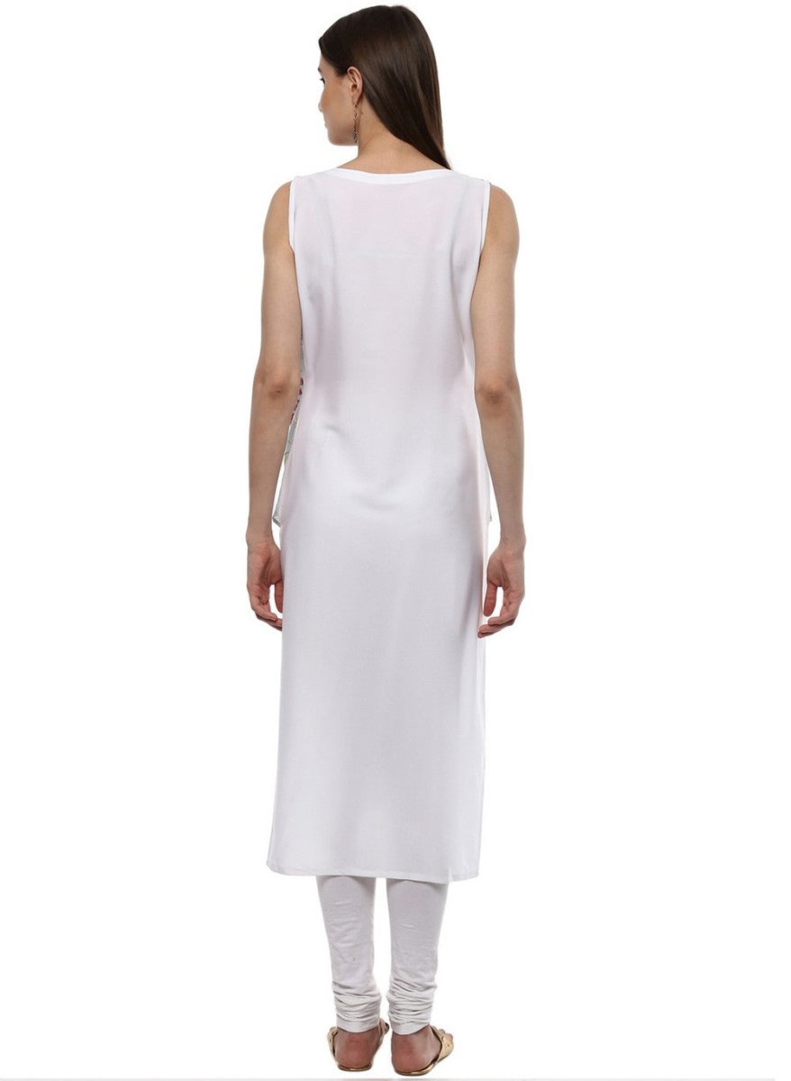 Ahalyaa White & Blue Floral Scarf Cape Attached Straight Kurta | Swadesiicart