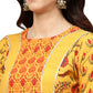 Ahalyaa Women Yellow & Orange Printed Flared Maxi Dress | Swadesiicart
