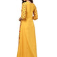 Ahalyaa Women Yellow & Orange Printed Flared Maxi Dress | Swadesiicart