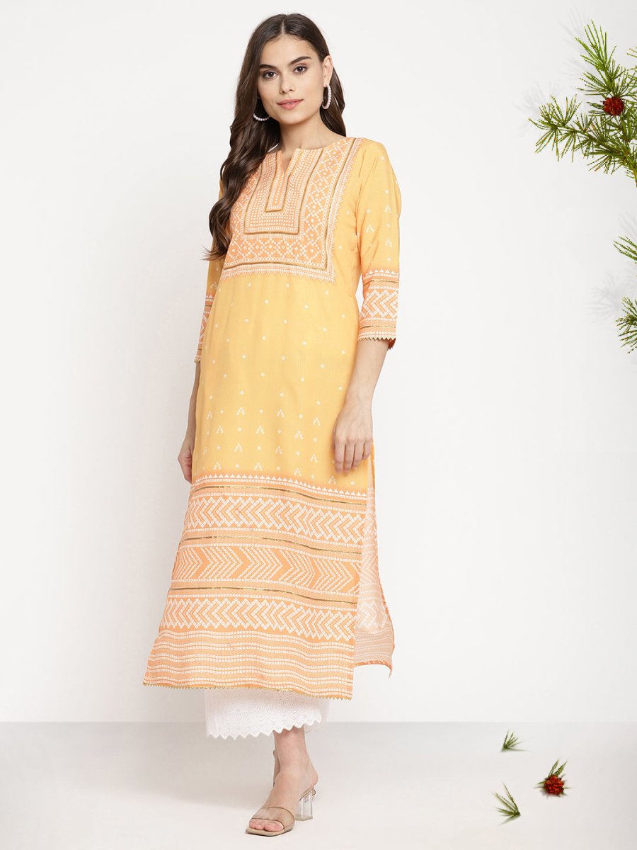 Ahalyaa Women Yellow Crepe Digital Print Kurti | Swadesiicart