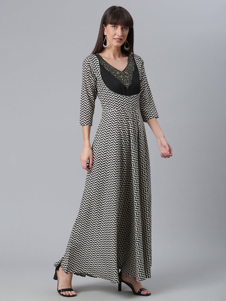 Ahalyaa Crepe Black Digital Printed Kurti | Swadesiicart