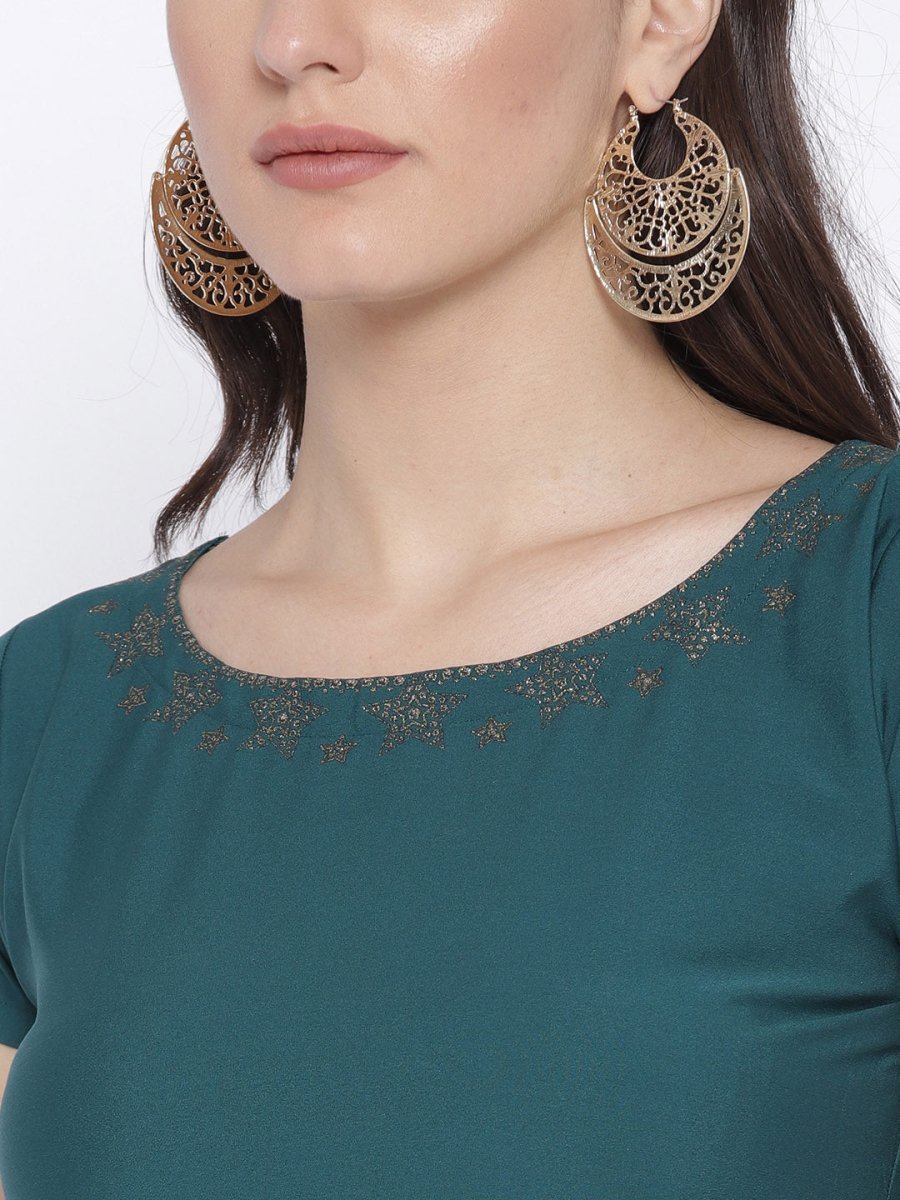 Ahalyaa Women Black & Green Colourblocked A-Line Kurta | Swadesiicart