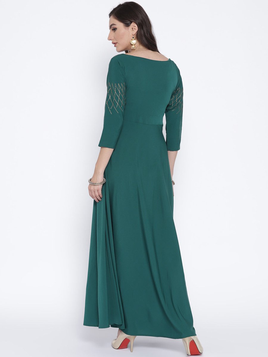 Ahalyaa Women Green Solid Beautiful Maxi Dress | Swadesiicart