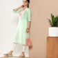 Ahalyaa Women Sea Green & Pink Striped Gotta Patti Floral Crepe Kurta | Swadesiicart