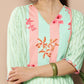Ahalyaa Women Sea Green & Pink Striped Gotta Patti Floral Crepe Kurta | Swadesiicart
