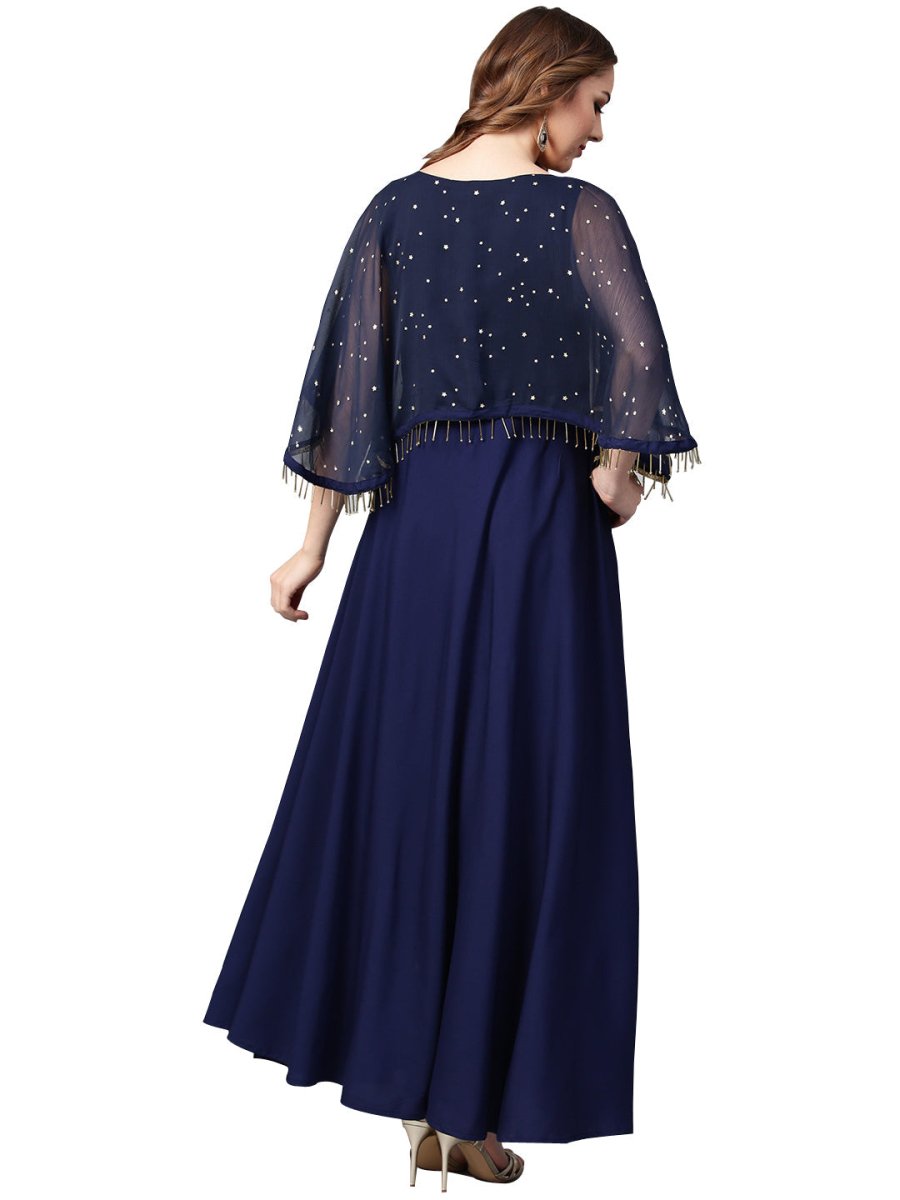 Ahalyaa Women Navy Blue Solid A-Line Layered Beautiful Kurta | Swadesiicart