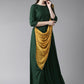 Ahalyaa Green & Mustard Yellow Solid Maxi Dress With Attached Dupatta | Swadesiicart