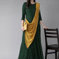 Ahalyaa Green & Mustard Yellow Solid Maxi Dress With Attached Dupatta | Swadesiicart