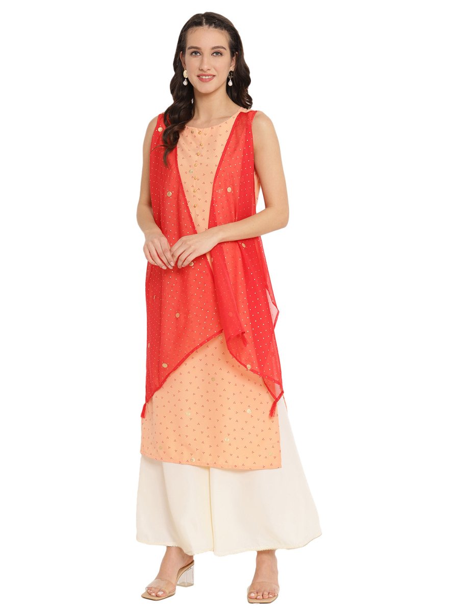 Ahalyaa Printed Kurta With Attached Shrug | Swadesiicart