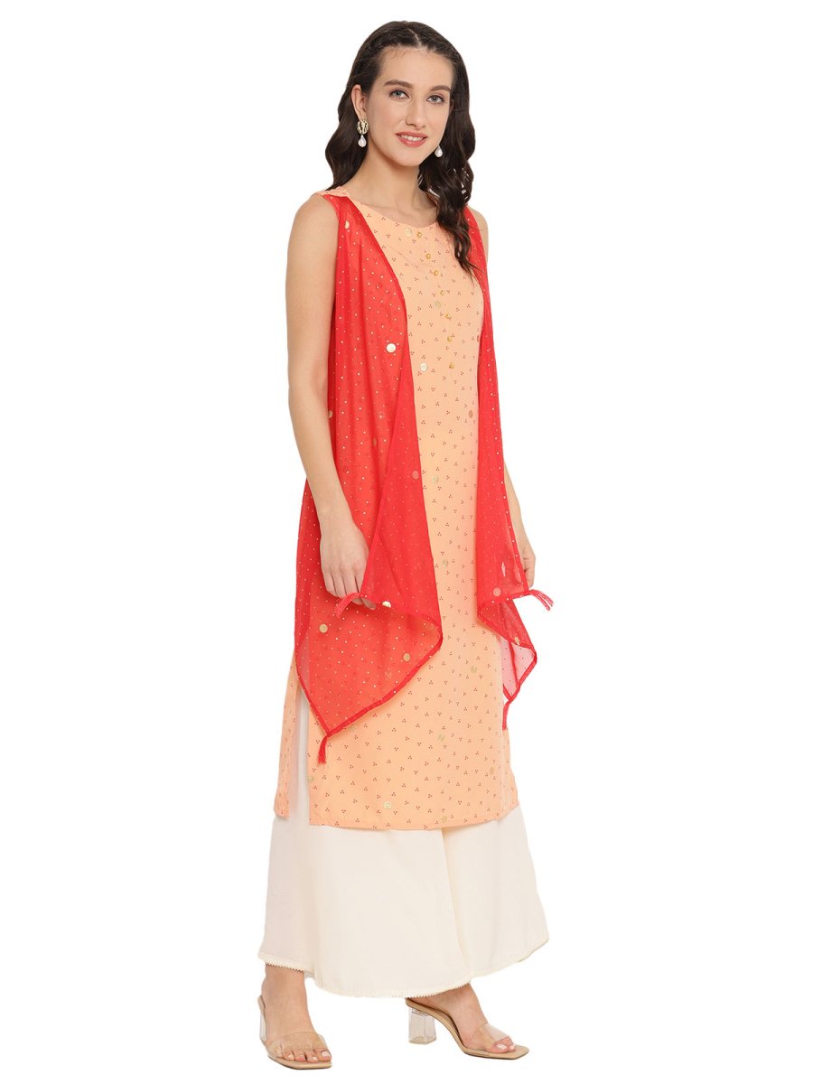 Ahalyaa Printed Kurta With Attached Shrug | Swadesiicart