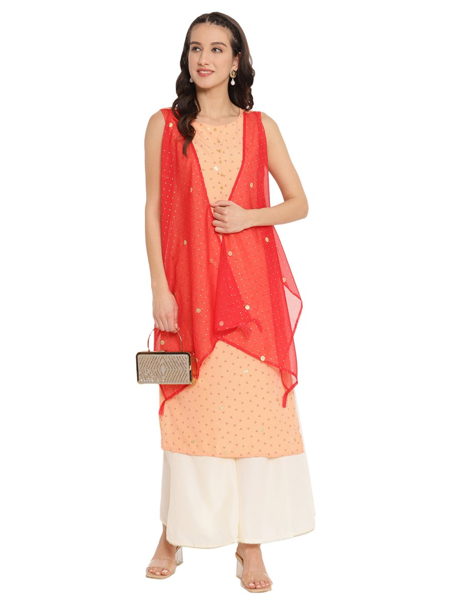 Ahalyaa Printed Kurta With Attached Shrug | Swadesiicart