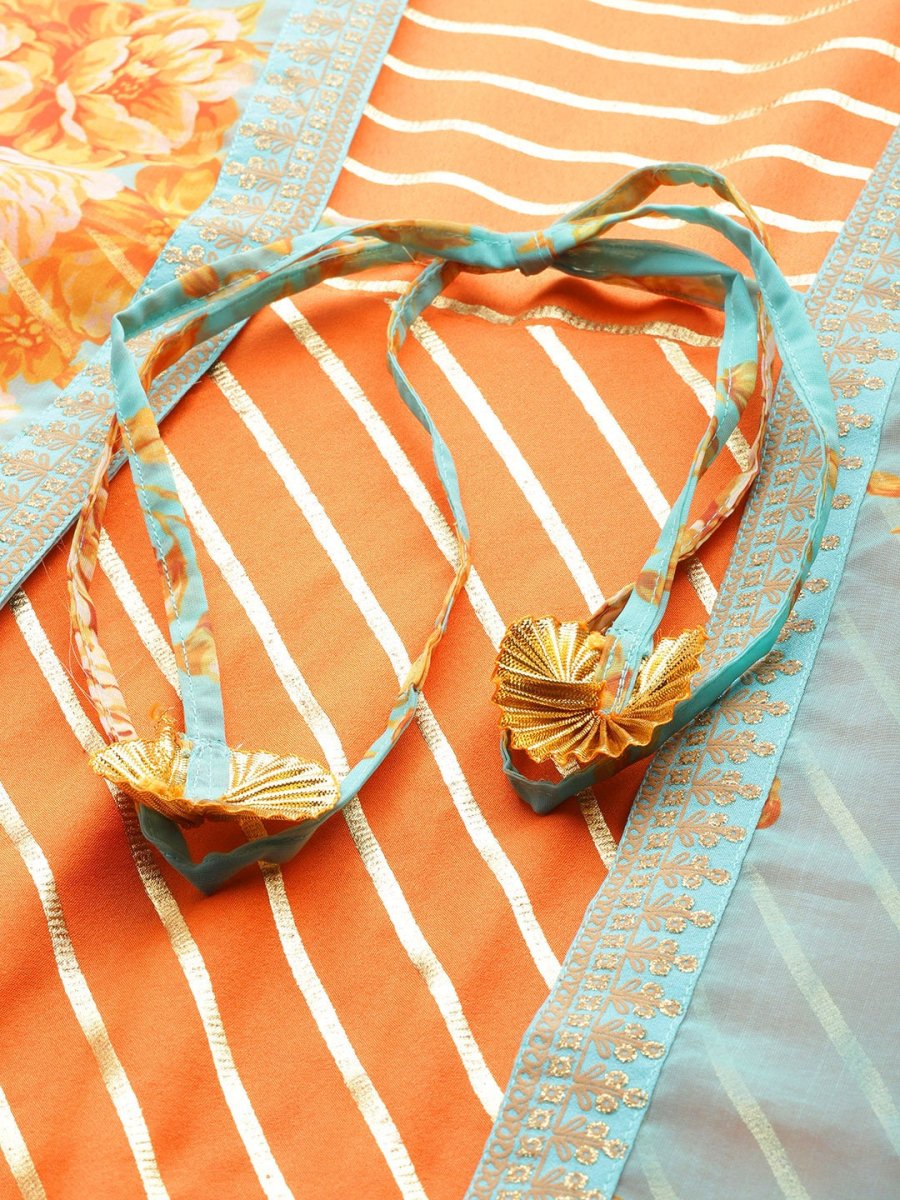 Ahalyaa Women Orange & Gold Ethnic Kurta Dress | Swadesiicart