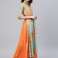 Ahalyaa Women Orange & Gold Ethnic Kurta Dress | Swadesiicart