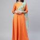 Ahalyaa Women Orange & Gold Ethnic Kurta Saree Dress | Swadesiicart