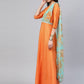 Ahalyaa Women Orange & Gold Ethnic Kurta Saree Dress | Swadesiicart