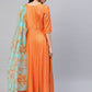 Ahalyaa Women Orange & Gold Ethnic Kurta Saree Dress | Swadesiicart