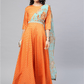 Ahalyaa Women Orange & Gold Ethnic Kurta Saree Dress | Swadesiicart