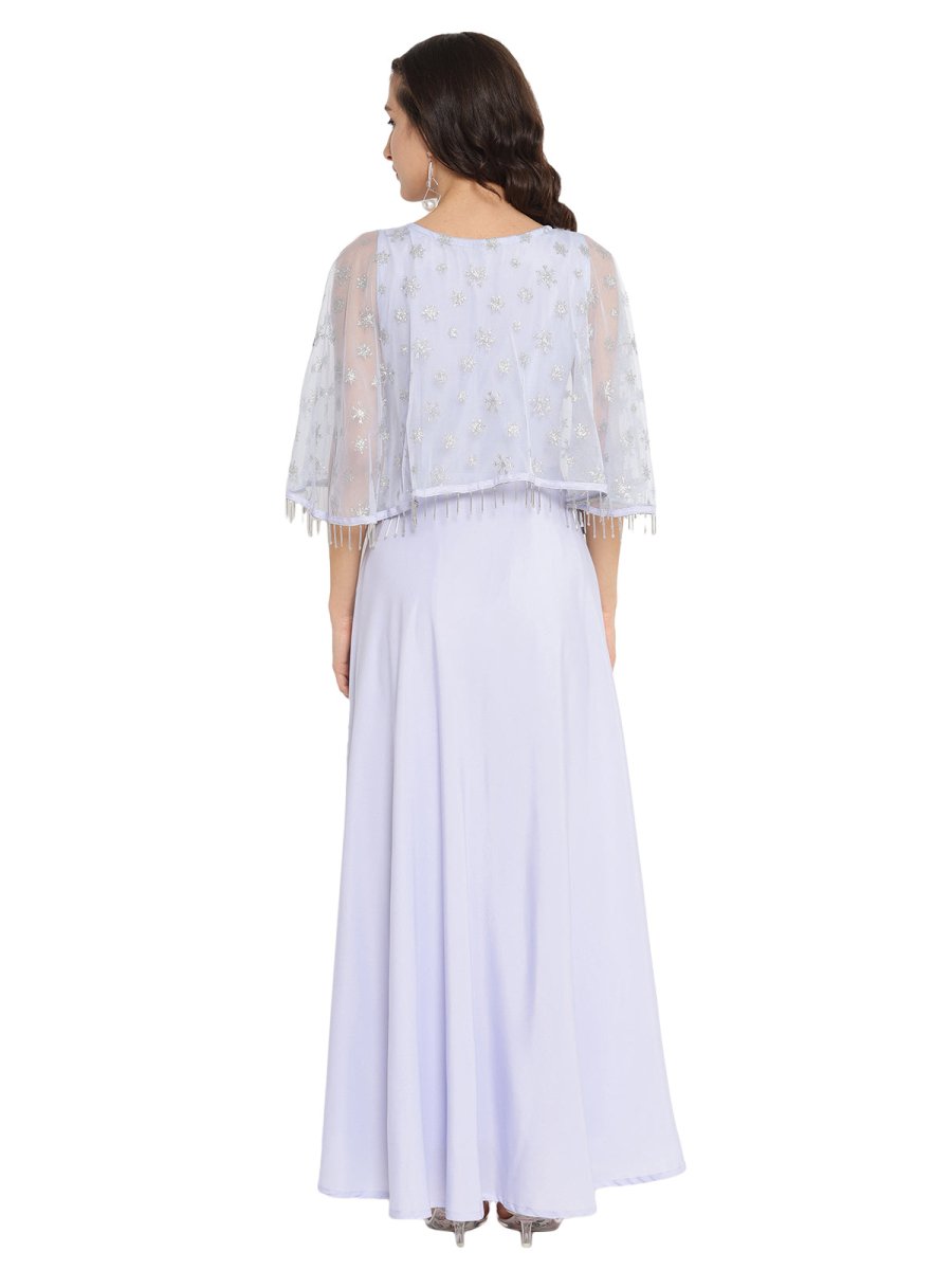 Ahalyaa Women Blue & Silver Printed Maxi Dress | Swadesiicart