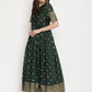 Ahalyaa Women Beautiful Green Print Work Chanderi Silk Anarkali Kurta | Swadesiicart
