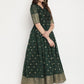 Ahalyaa Women Beautiful Green Print Work Chanderi Silk Anarkali Kurta | Swadesiicart