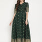 Ahalyaa Women Beautiful Green Print Work Chanderi Silk Anarkali Kurta | Swadesiicart