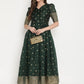 Ahalyaa Women Beautiful Green Print Work Chanderi Silk Anarkali Kurta | Swadesiicart