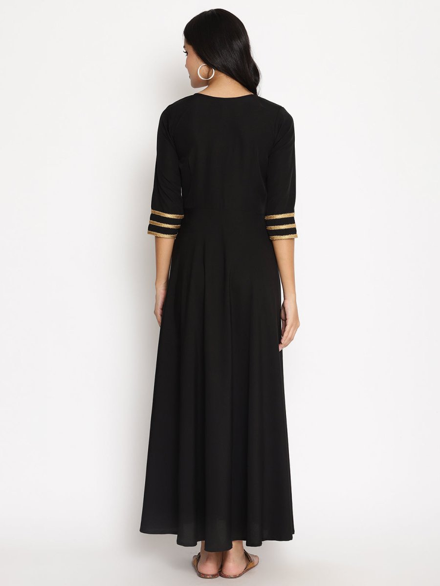 Ahalyaa Womens Black Colored Digital Print Plain Zari Kurta Set | Swadesiicart