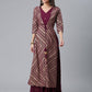 Ahalyaa Crepe Wine Glitter Print Kurta With Jacket - Ahalyaa