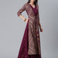 Ahalyaa Crepe Wine Glitter Print Kurta With Jacket - Swadesiicart