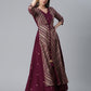 Ahalyaa Crepe Wine Glitter Print Kurta With Jacket - Swadesiicart