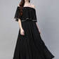 Ahalyaa Women Black & Golden Foil Printed Detail Off-Shoulder Layered Maxi Dress | Swadesiicart