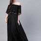 Ahalyaa Women Black & Golden Foil Printed Detail Off-Shoulder Layered Maxi Dress | Swadesiicart