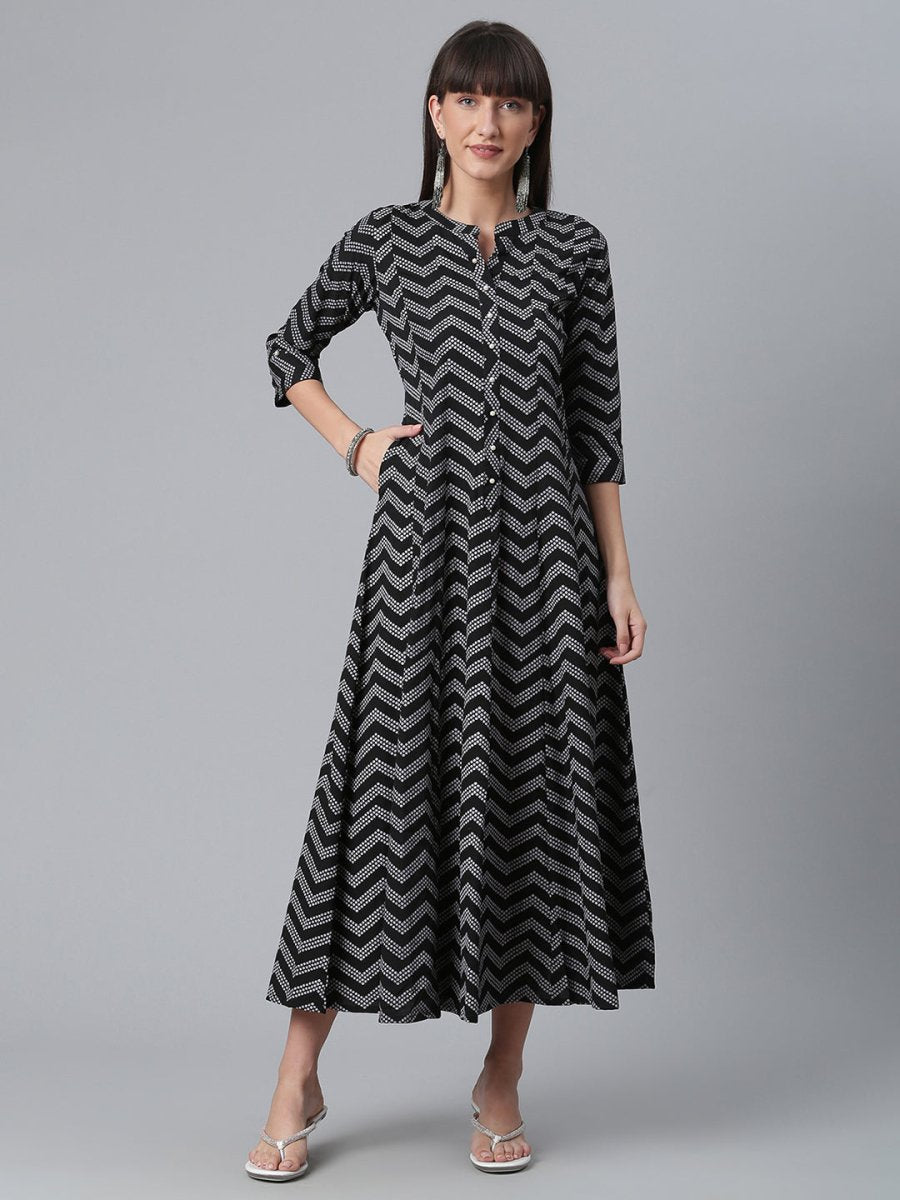 Ahalyaa Crepe Black Printed Kurta | Swadesiicart
