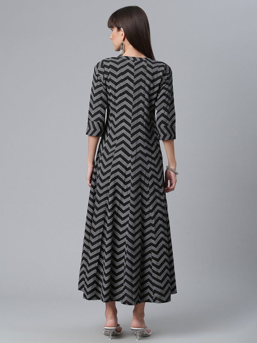 Ahalyaa Crepe Black Printed Kurta | Swadesiicart