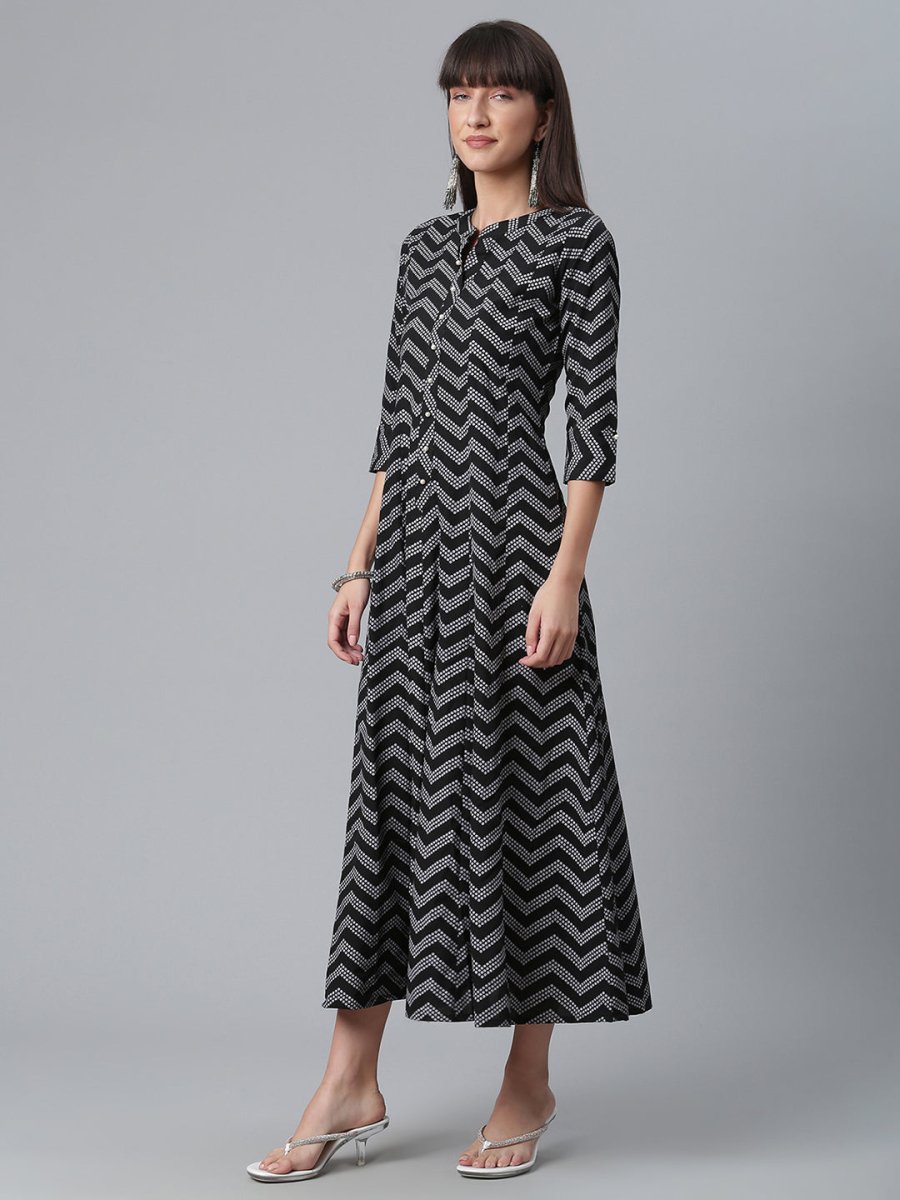 Ahalyaa Crepe Black Printed Kurta | Swadesiicart