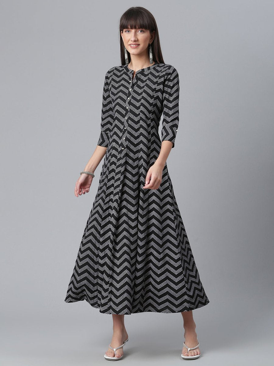 Ahalyaa Crepe Black Printed Kurta | Swadesiicart