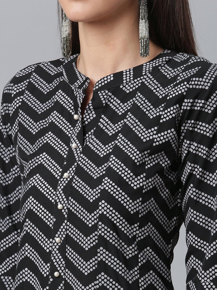 Ahalyaa Crepe Black Printed Kurta | Swadesiicart