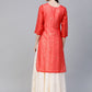 Ahalyaa Cream-Coloured & Red Bandhani Foil Printed Layered Beautiful Maxi Dress | Swadesiicart