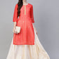 Ahalyaa Cream-Coloured & Red Bandhani Foil Printed Layered Beautiful Maxi Dress | Swadesiicart